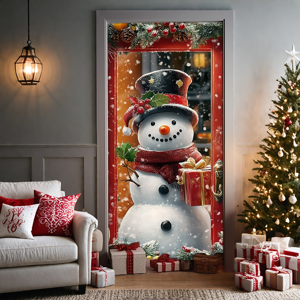 Snowman Christmas Door Cover