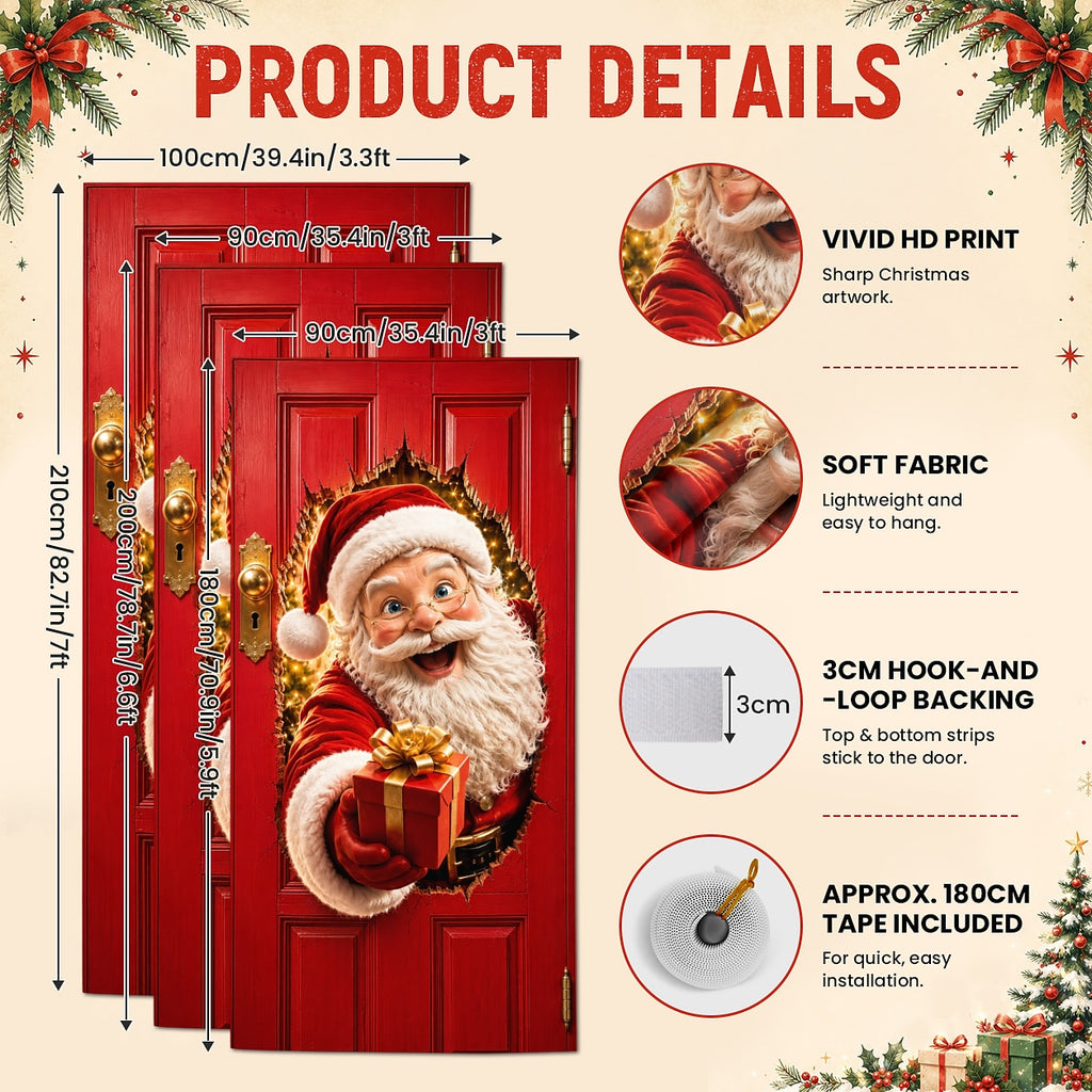 Peeking Santa Claus 3D Illusion Christmas Door Cover