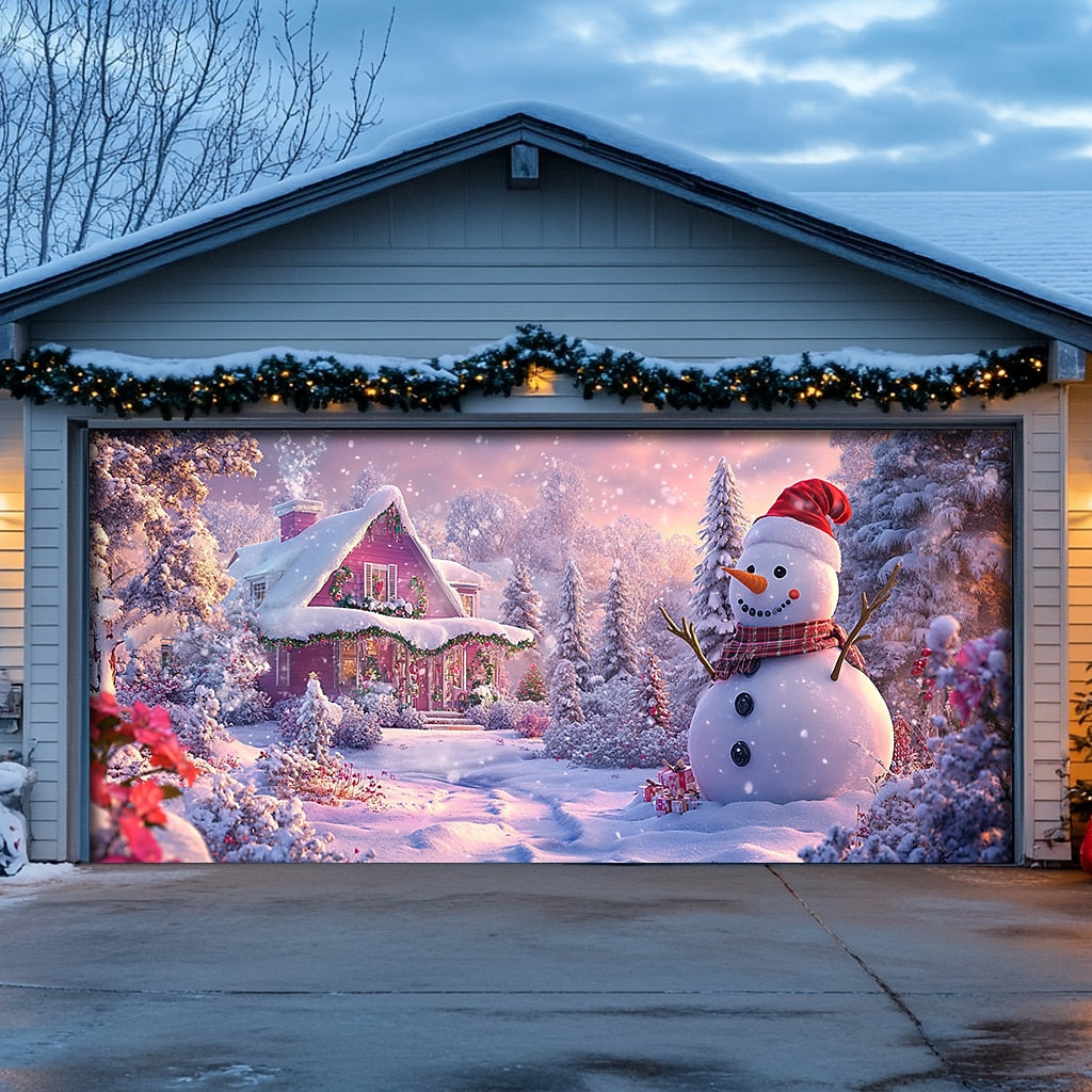 Snowman Christmas Garage Door Cover