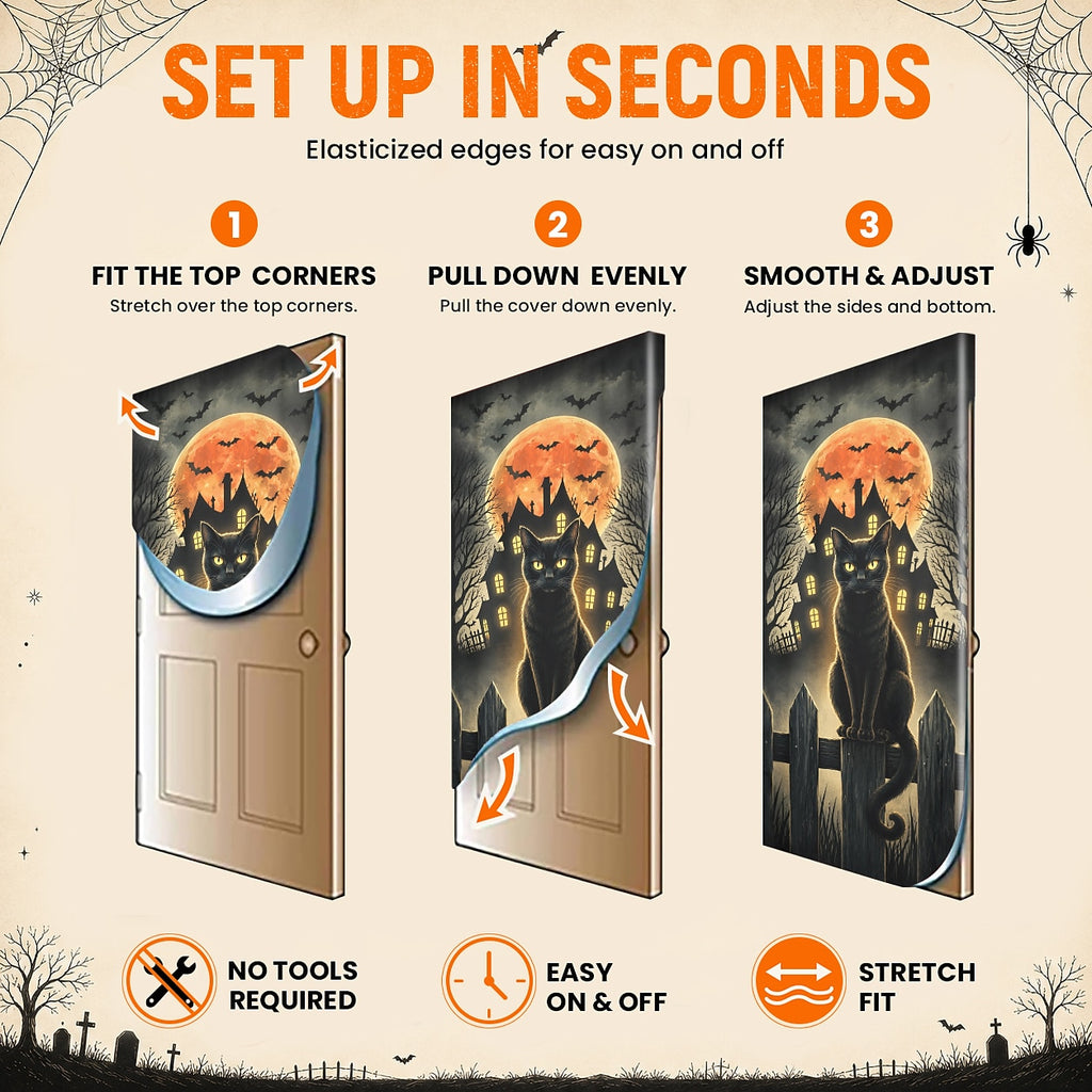 Flying Witch Full Moon Haunted House Banner Halloween Door Cover