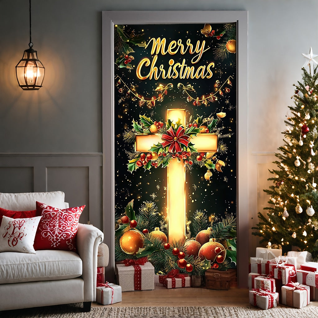Cross Nativity Scene Christmas Door Cover