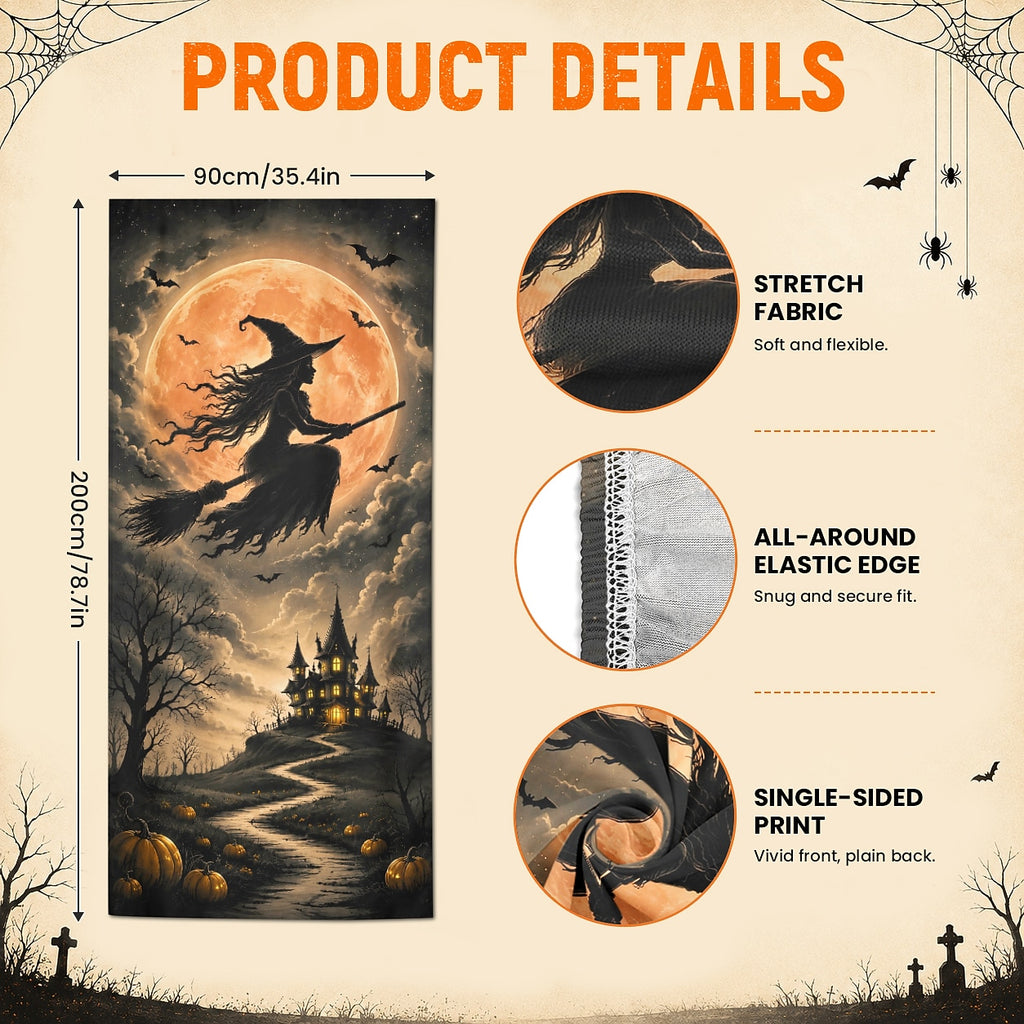 Flying Witch Full Moon Haunted House Banner Halloween Door Cover