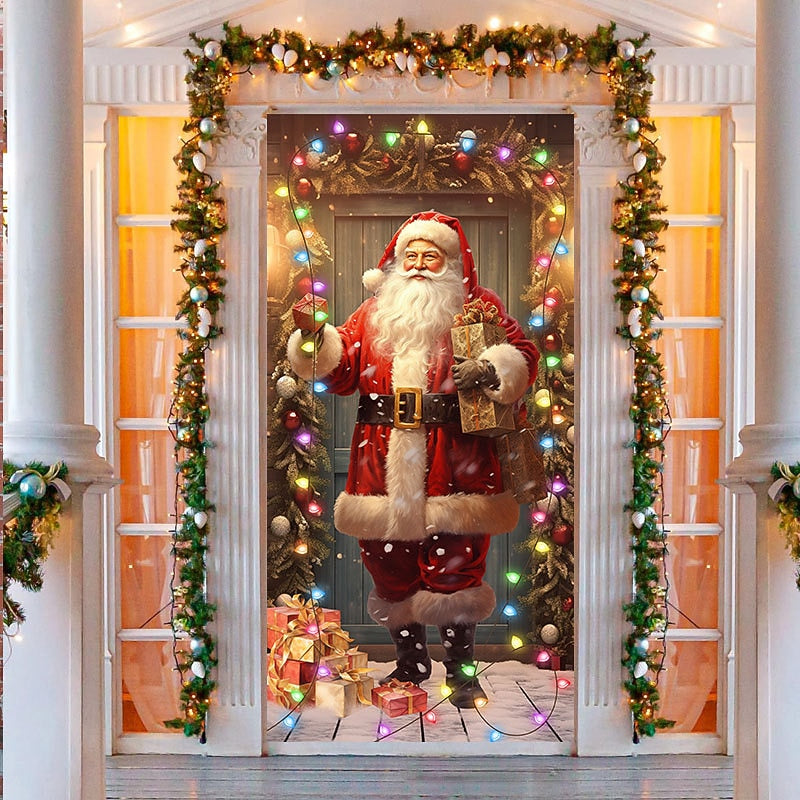 Santa Claus & Christmas Lights Christmas Door Cover