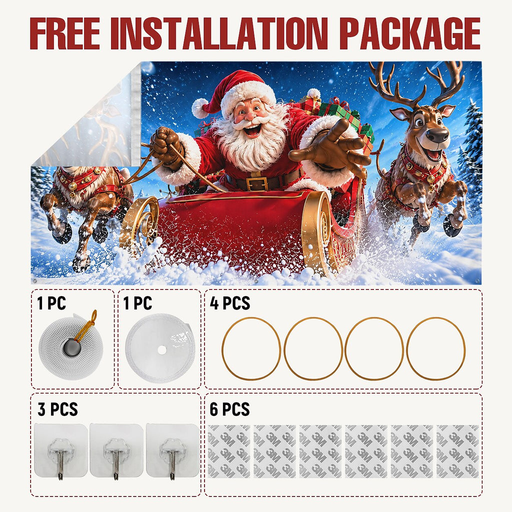 Christmas Garage Cover 3D Santa & Reindeer Sleigh
