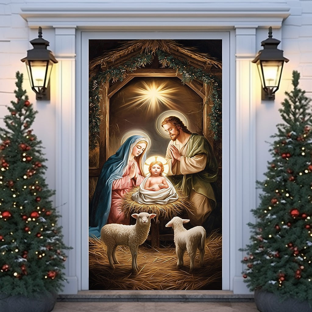 Nativity Scene with Baby Christmas Door Cover