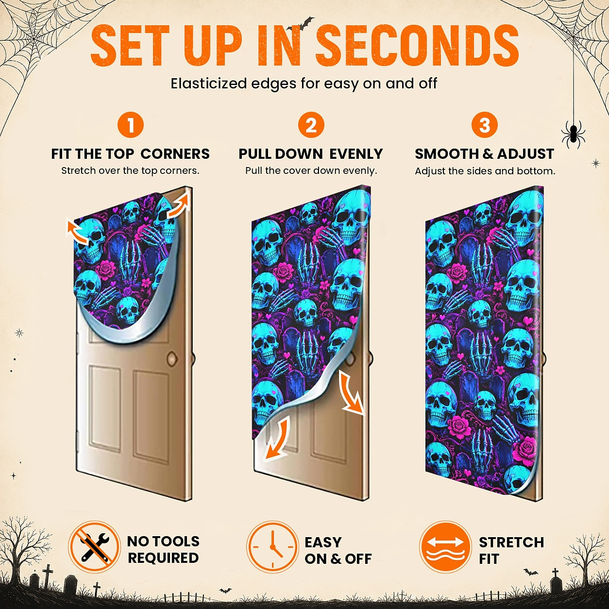 Pumpkin Spooky Halloween Door Banner Halloween Door Cover Neon Skull