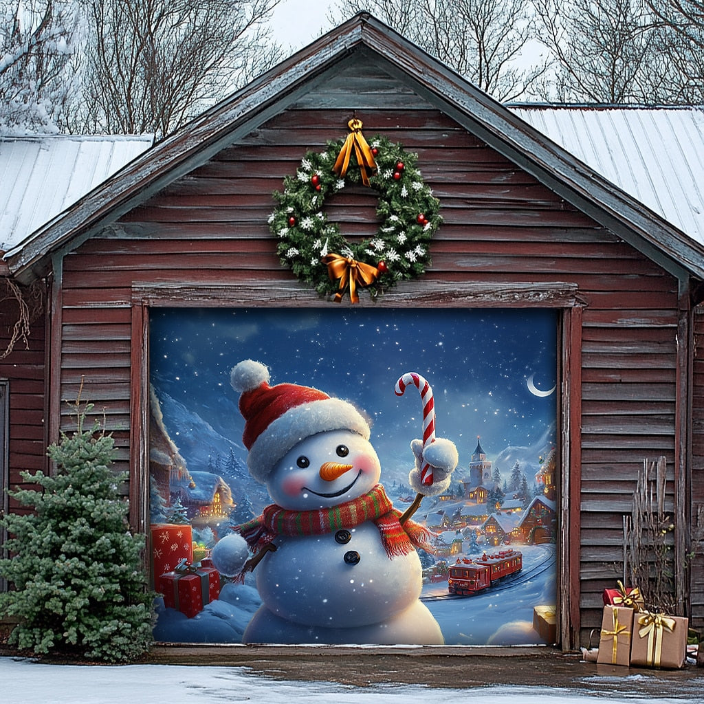 Snowman Christmas Garage Door Cover