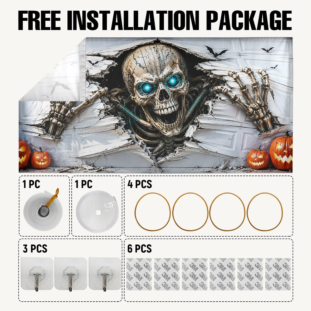 Halloween Skeleton Breaking Wall Garage Door Cover