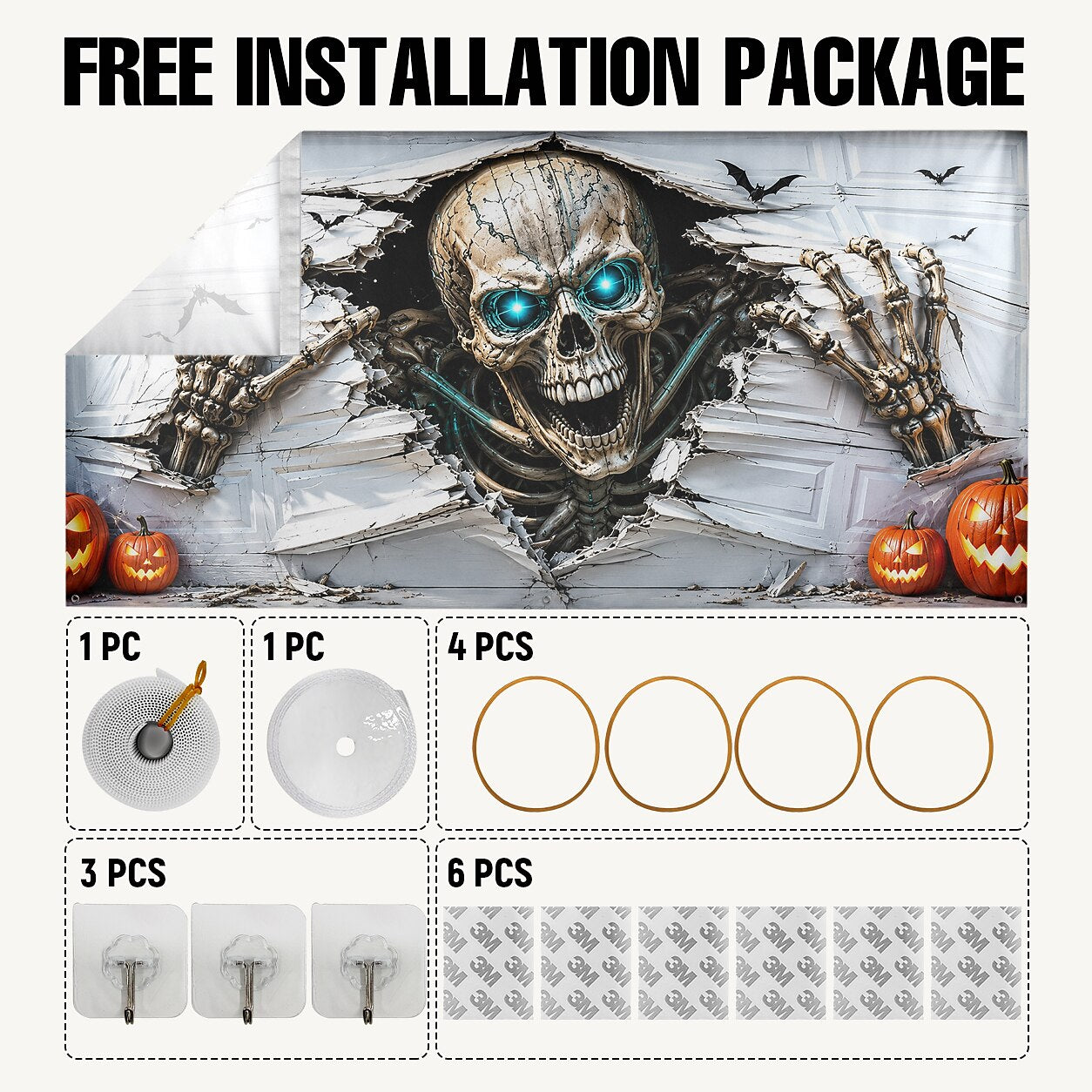 Halloween Skeleton Breaking Wall Garage Door Cover