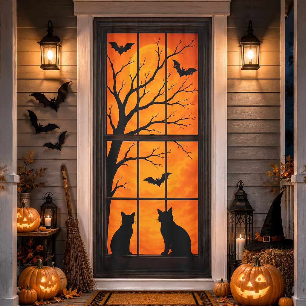 Web Bloody Hands Banner Halloween Door Cover Black Cat Grim Reaper