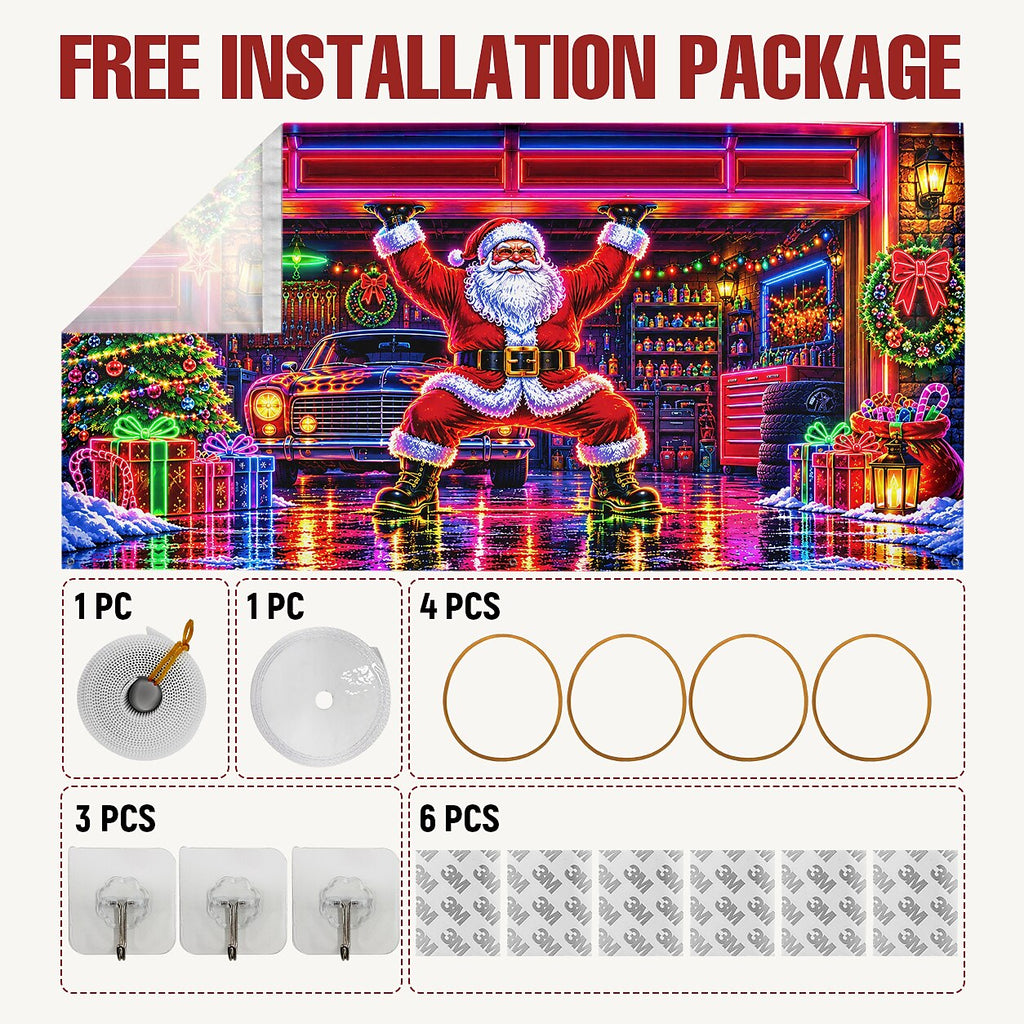 Blacklight Christmas Garage Cover UV Reactive Santa Gift Workshop
