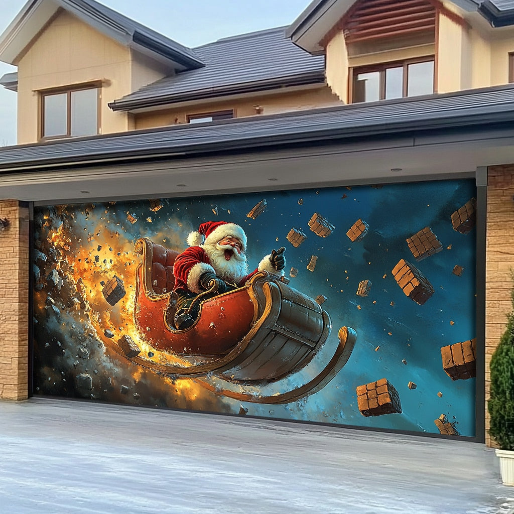 Motorcycle Santa Garage Door Cover