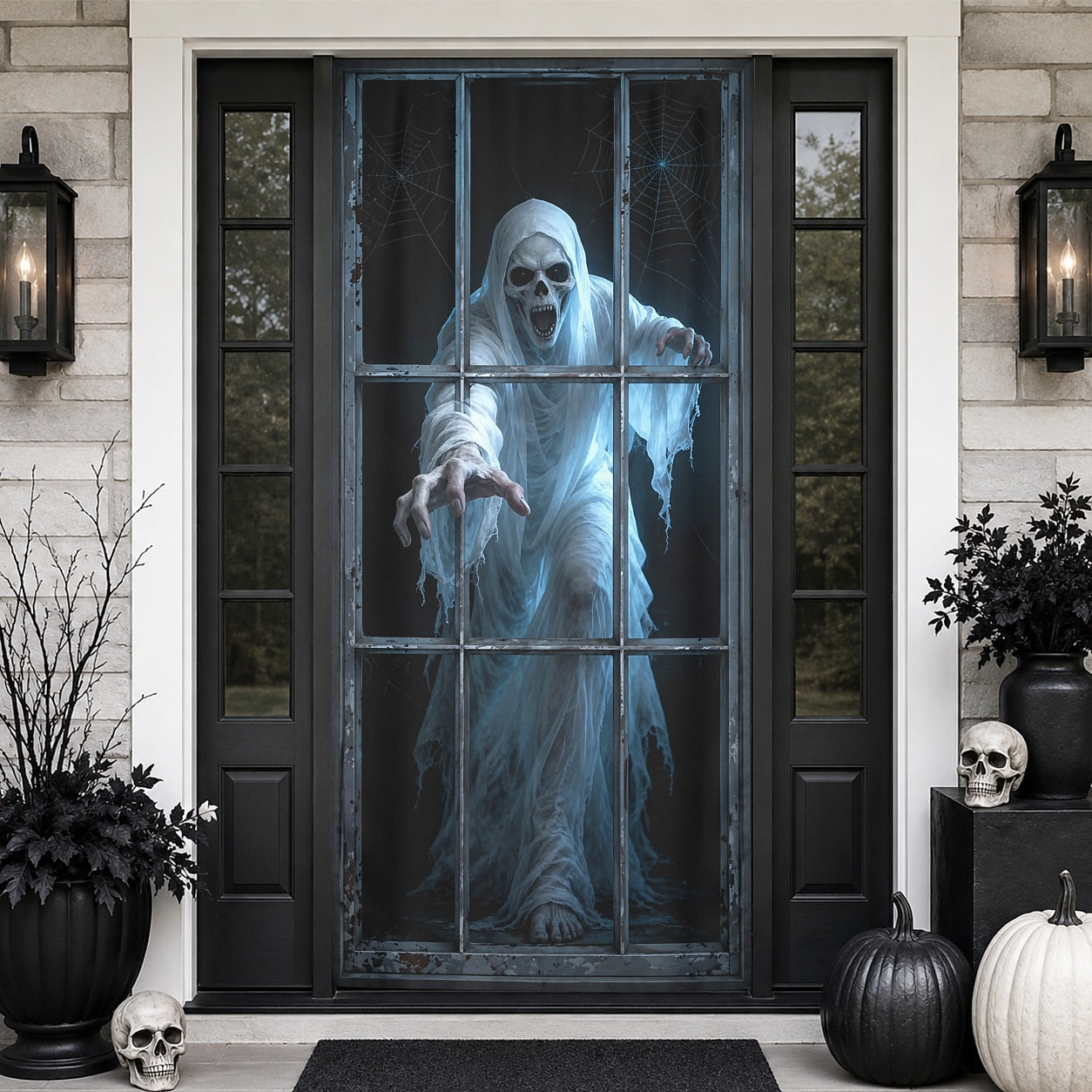 Halloween Door Cover 3D Ghost Window Reaching Skeleton Illusion Door