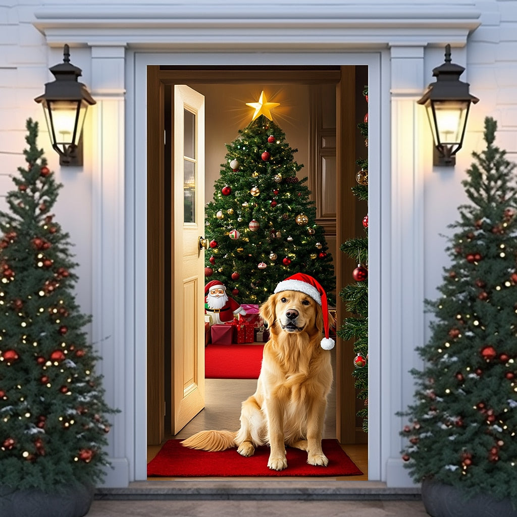Festive Dog Christmas Door Cover