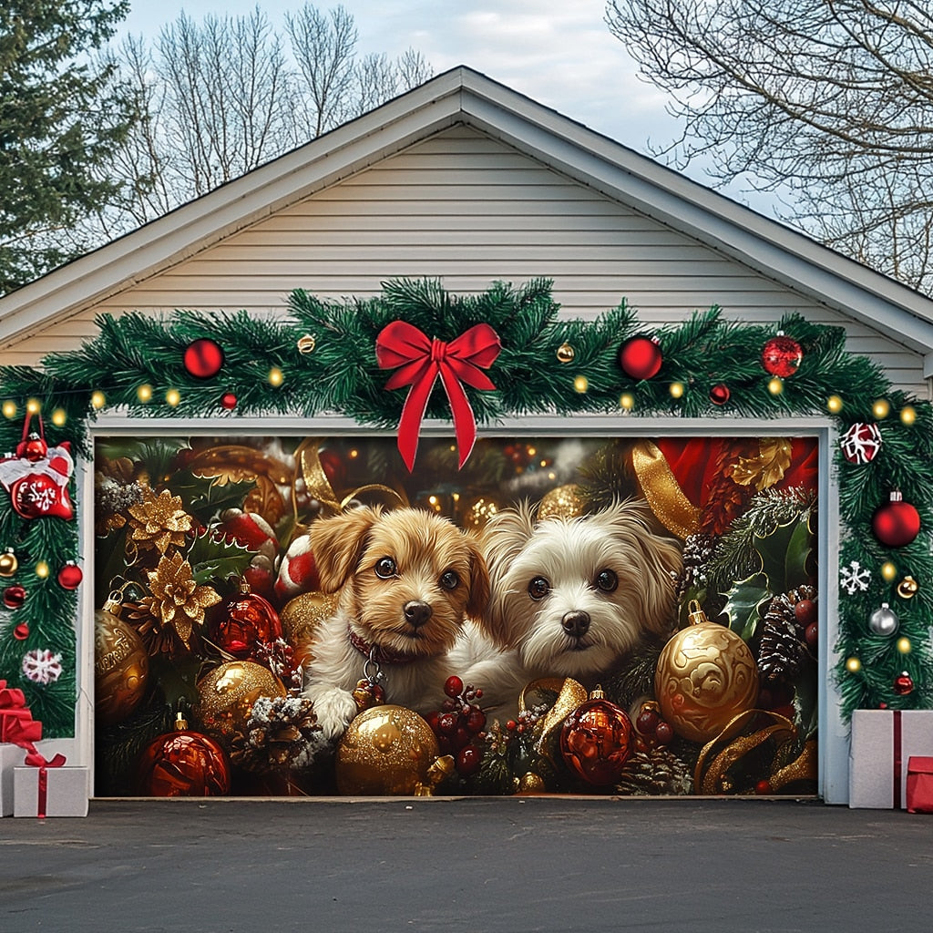 Christmas Cat Ornaments Garage Door Cover