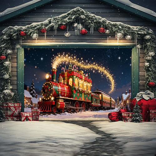 Christmas Train Garage Door Cover