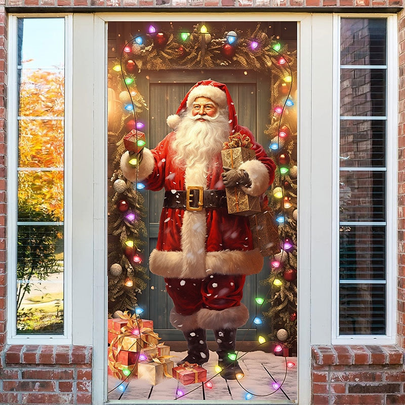 Santa Claus & Christmas Lights Christmas Door Cover