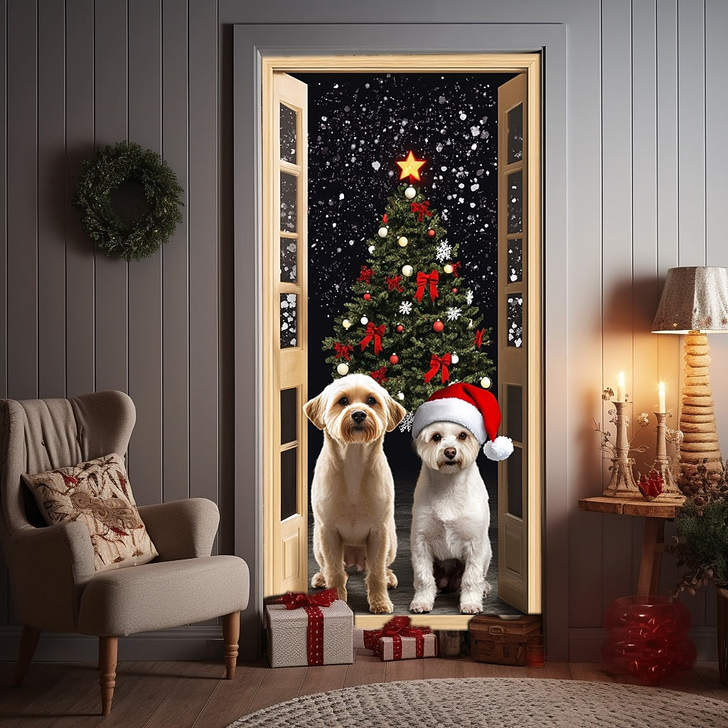 Festive Dog Christmas Door Cover