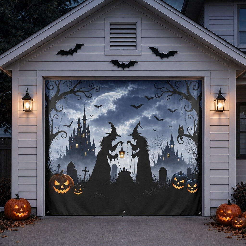 Witch Haunted Room Halloween Garage Door Cover