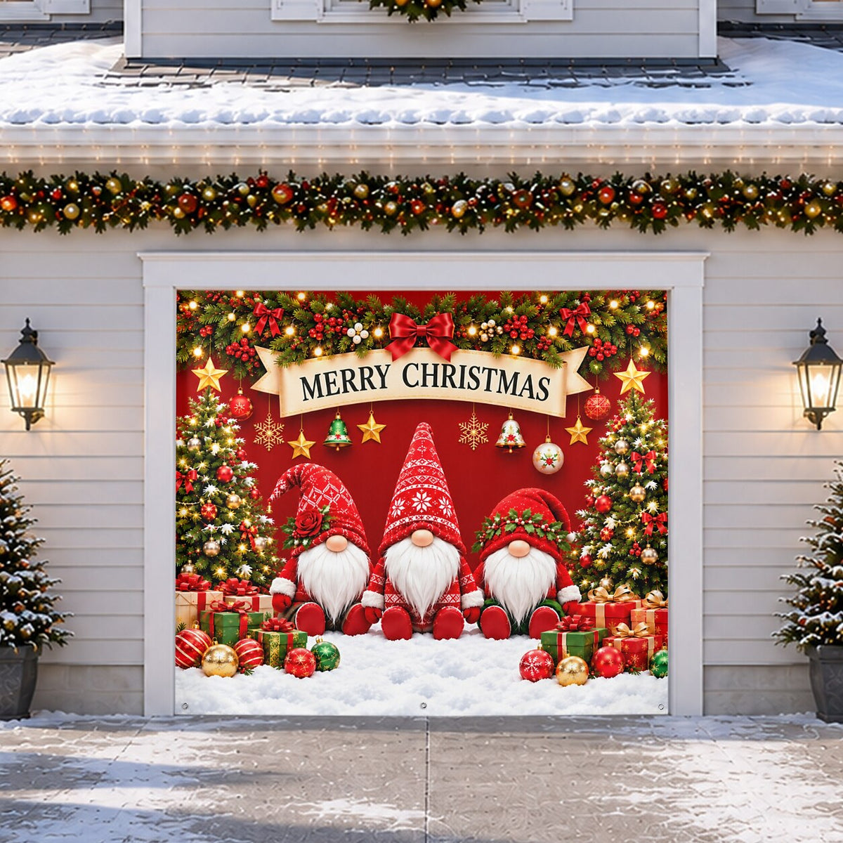 Christmas Garage Cover 3D Gnome & Christmas Tree