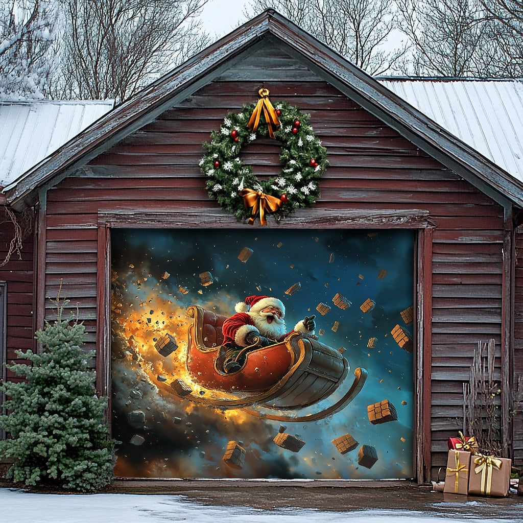 Motorcycle Santa Garage Door Cover