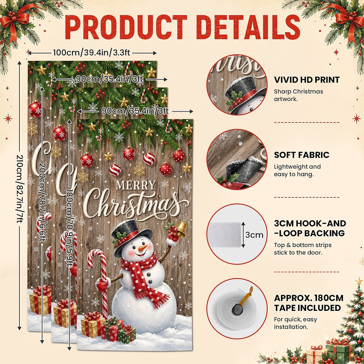 Snowman Let It Snow & Snowflakes Christmas Door Cover