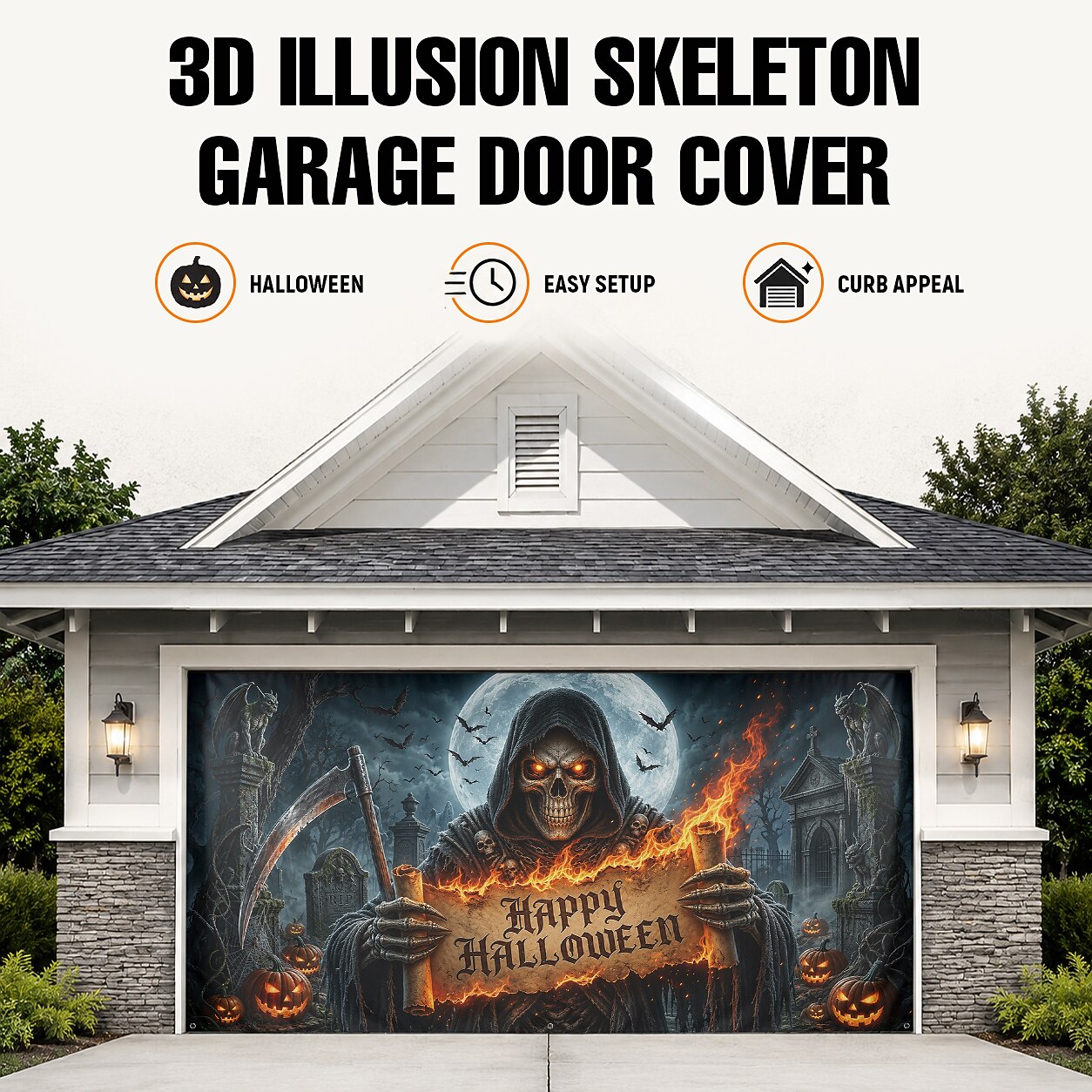 Halloween Grim Reaper Skull Garage Door Cover