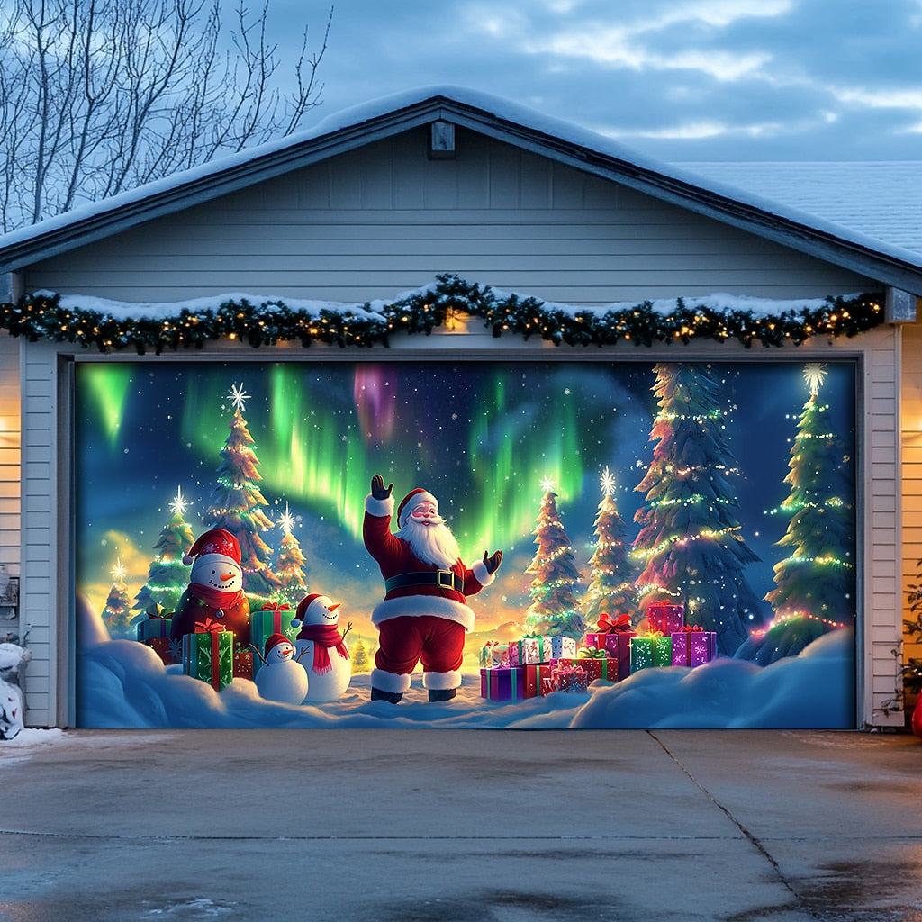 Santa Village Garage Door Cover