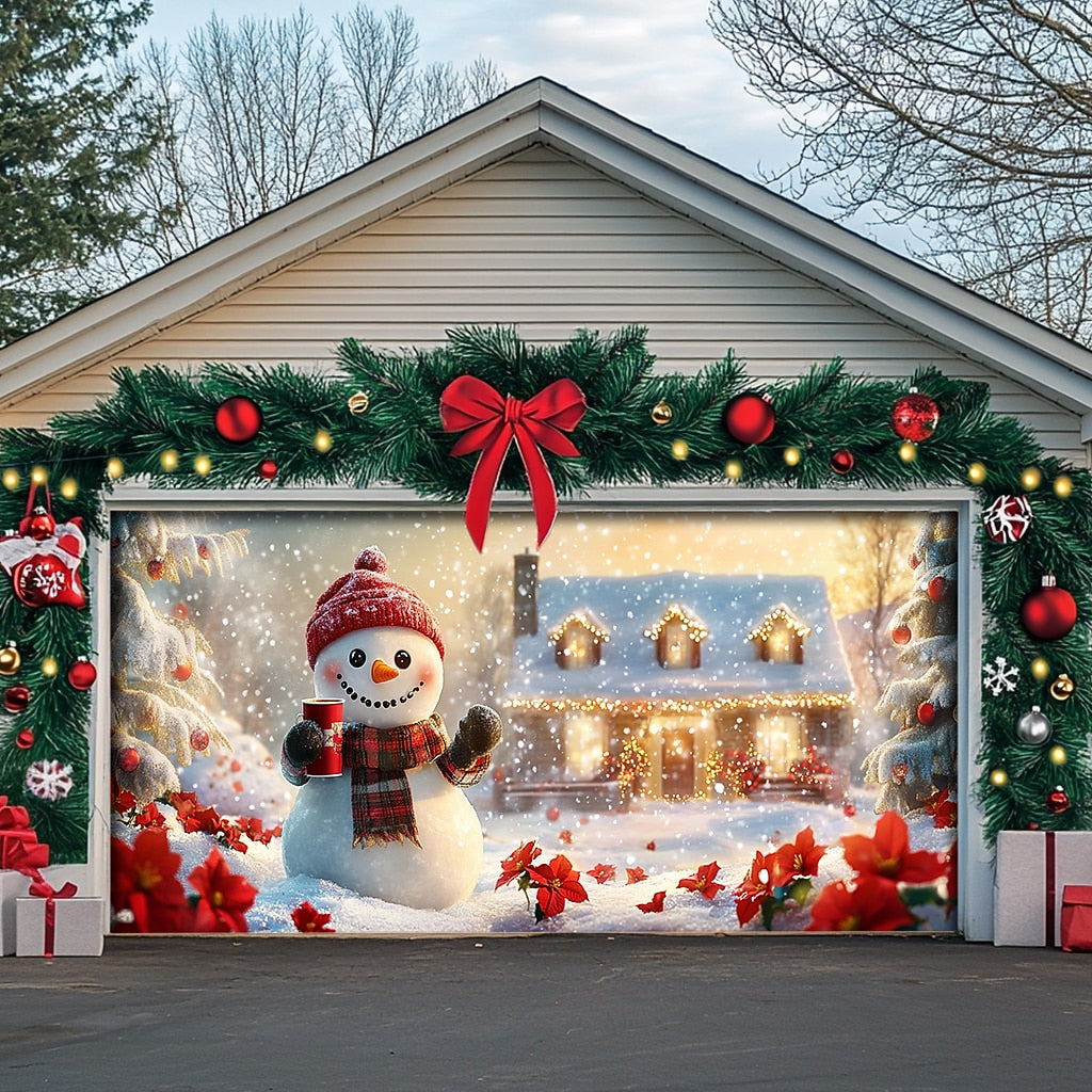 Snowman Christmas Garage Door Cover