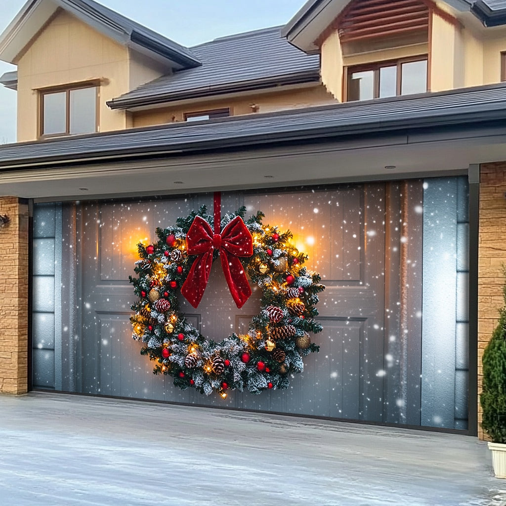 Farmhouse Christmas Scene Garage Door Cover