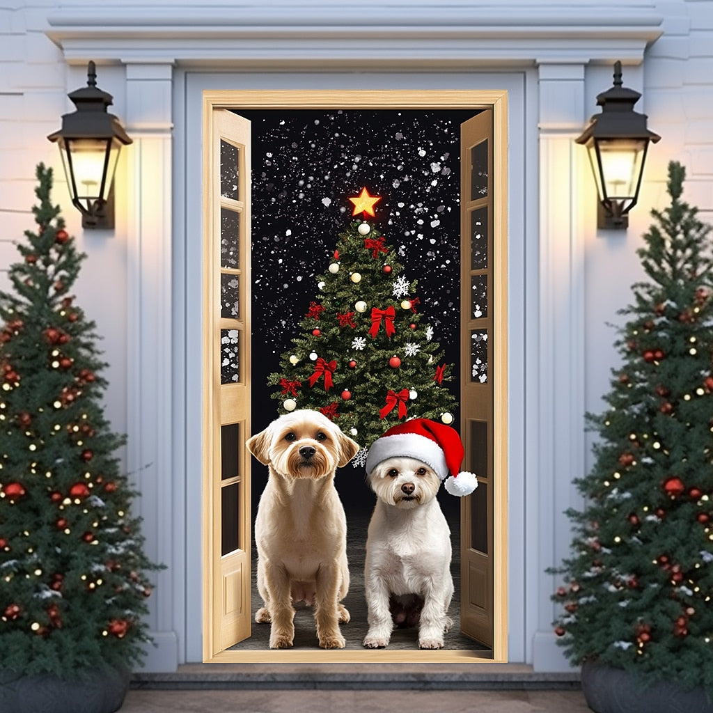 Festive Dog Christmas Door Cover