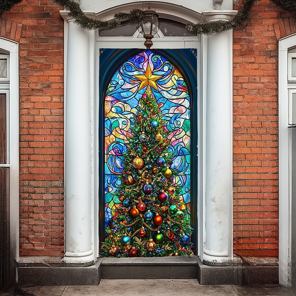 Stained Glass Christmas Tree Christmas Door Cover
