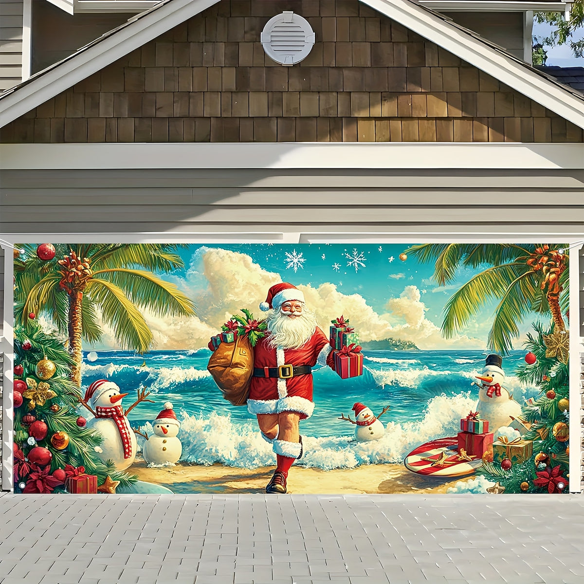 Santa Reindeer & Nutcracker Garage Door Cover