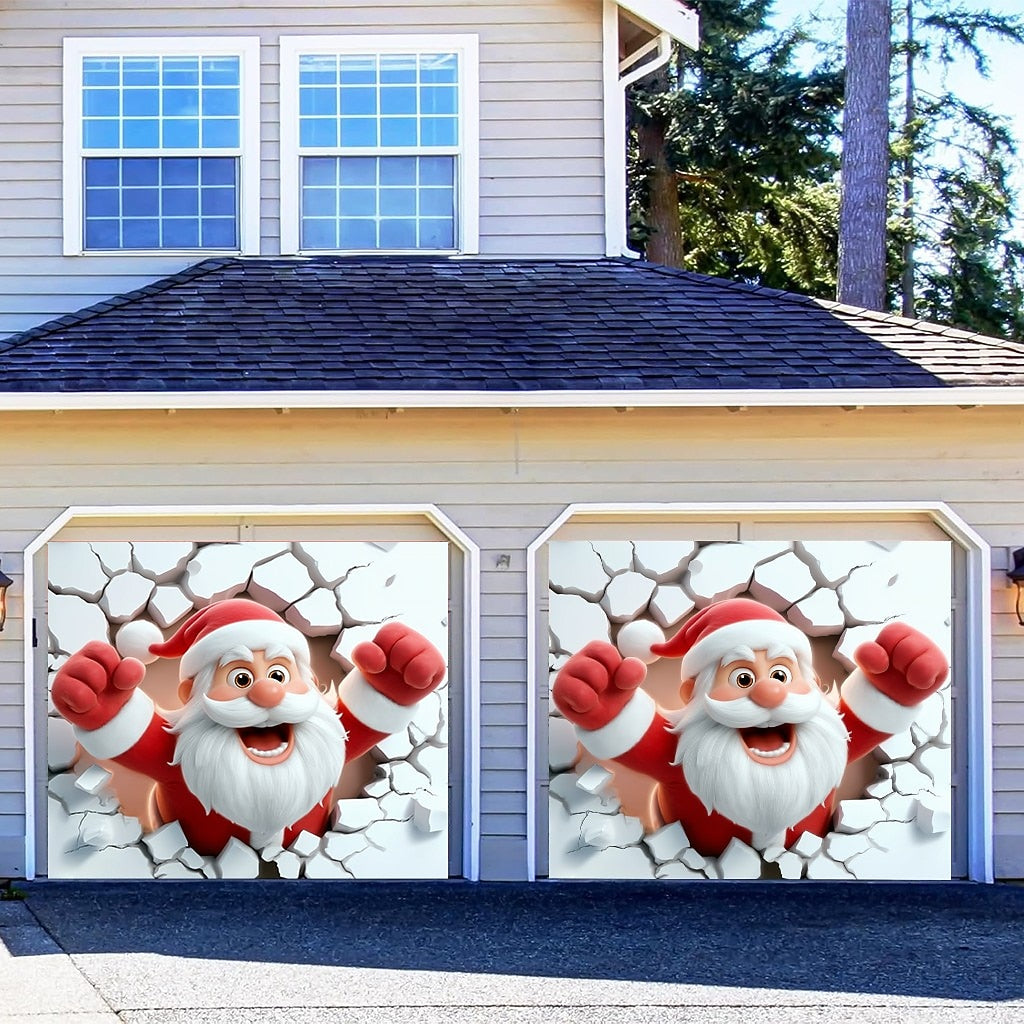 3D Santa Breakthrough Garage Door Cover