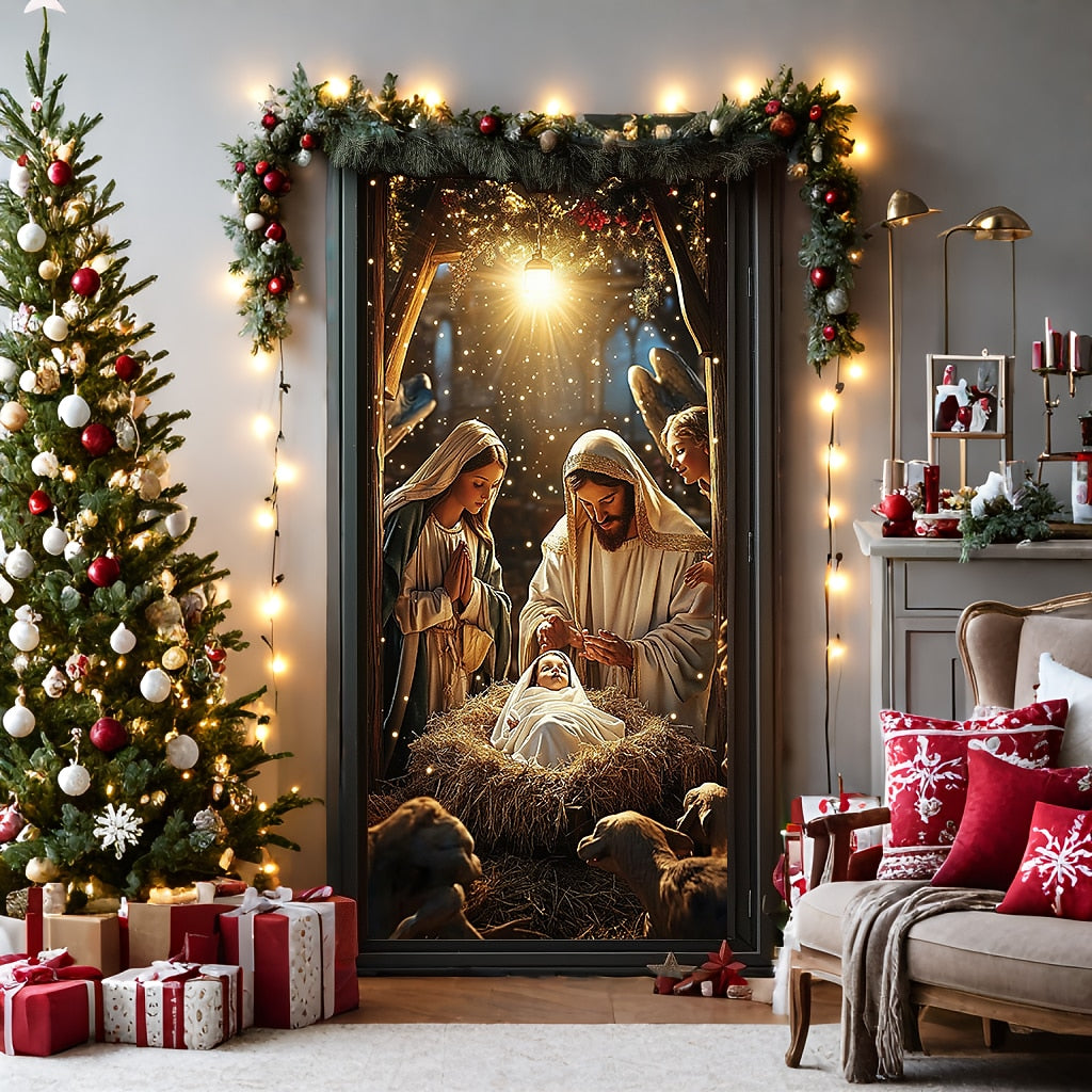 Nativity Scene Christmas Door Cover