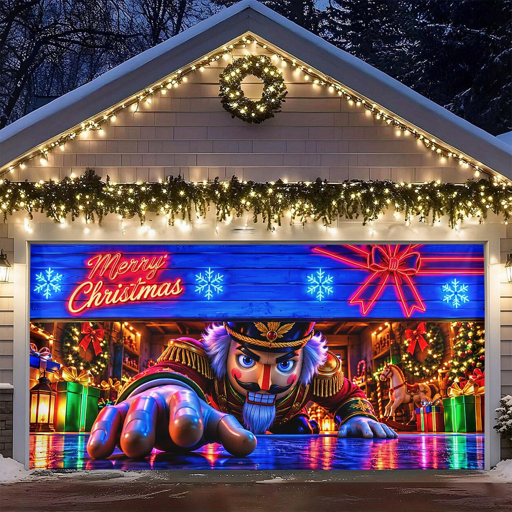 Blacklight Christmas Garage Cover UV Reactive Nutcracker