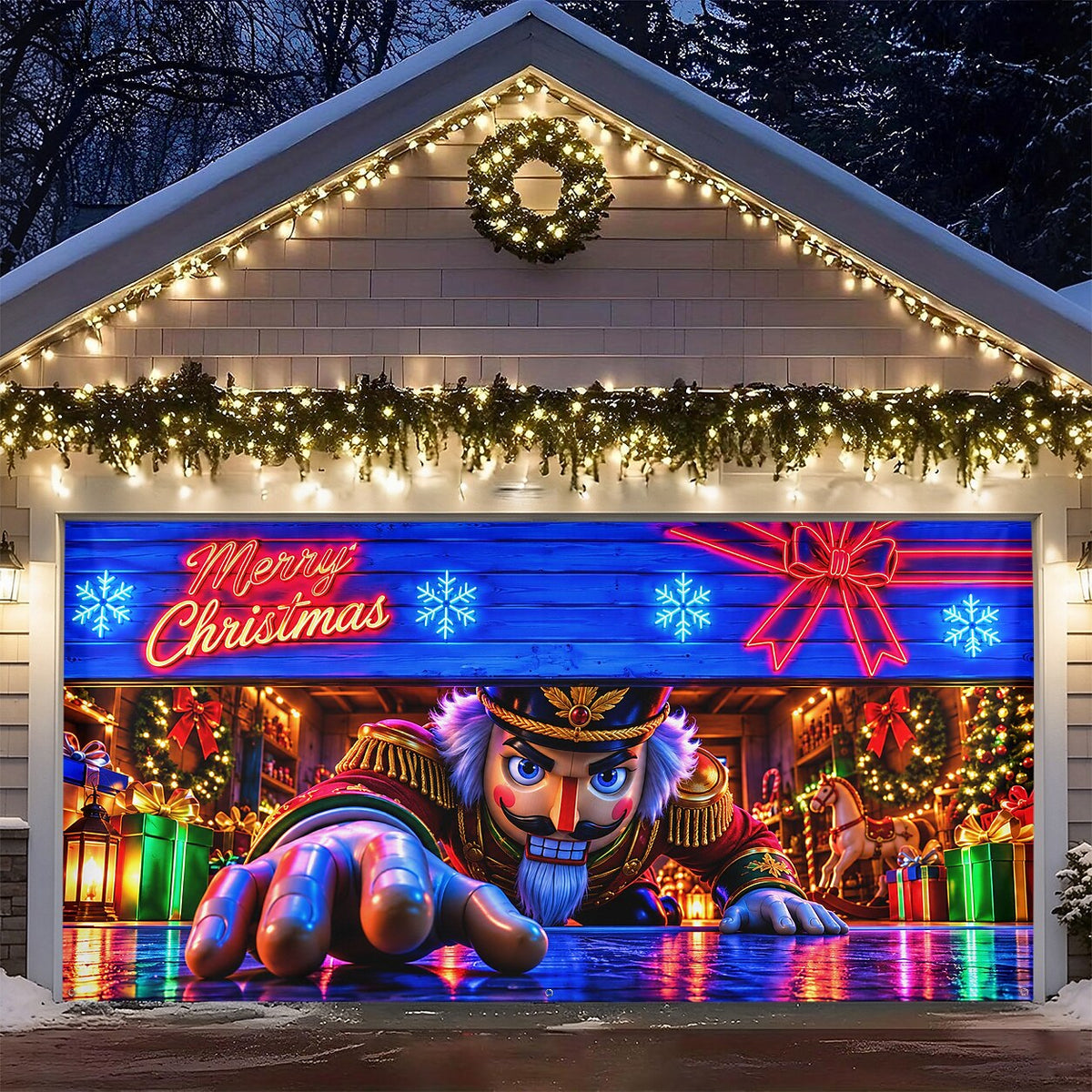 Blacklight Christmas Garage Cover UV Reactive Nutcracker