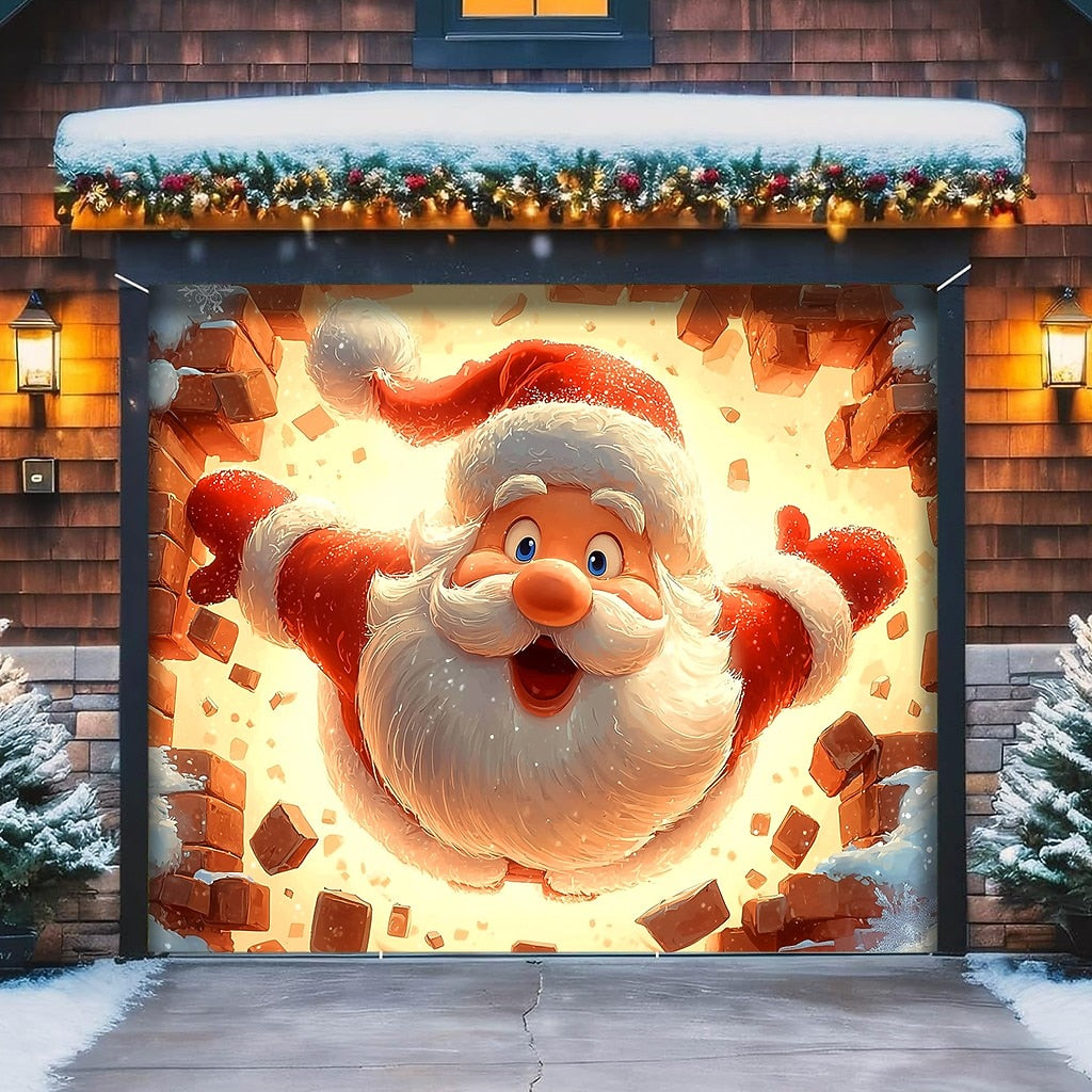 3D Santa Breakthrough Garage Door Cover
