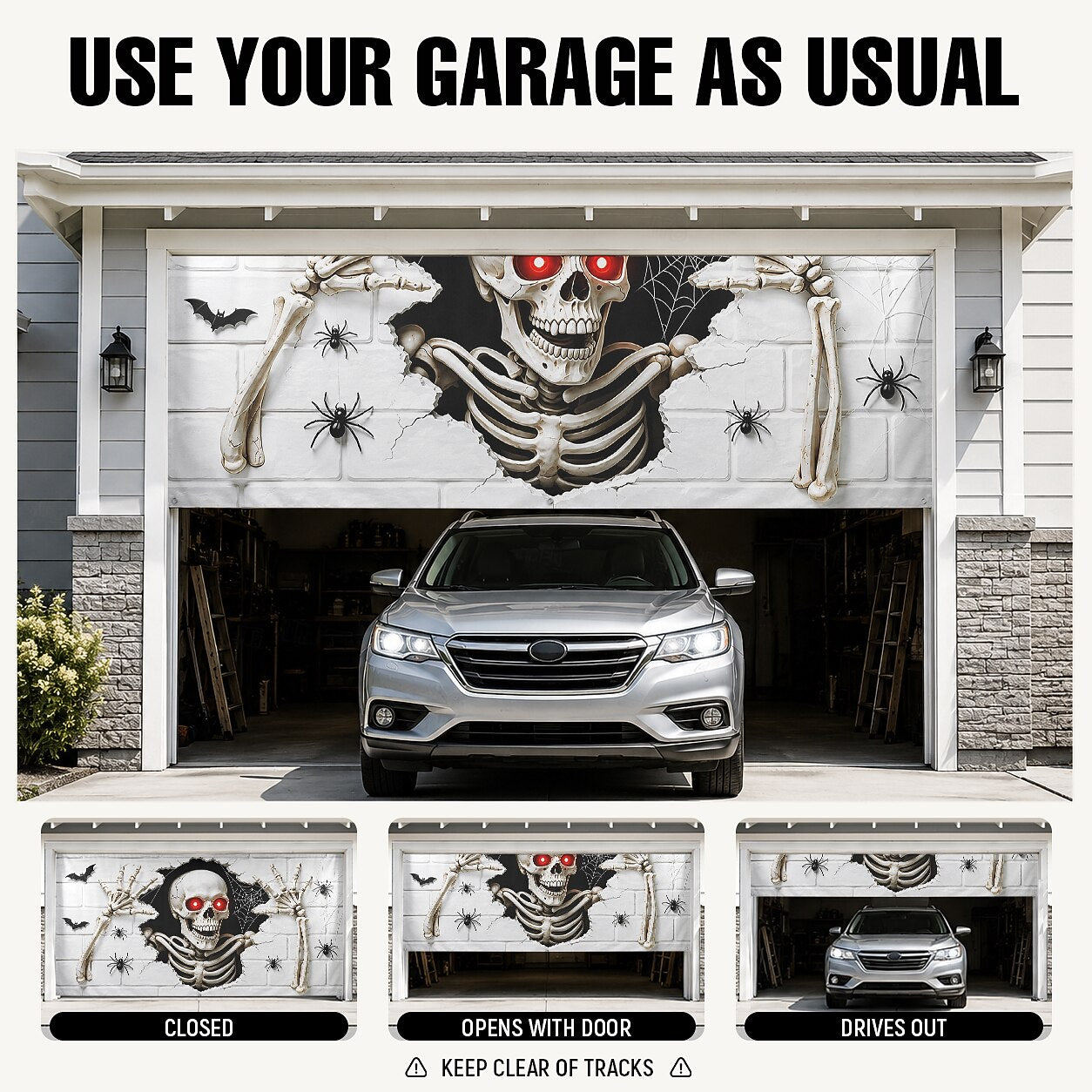 Halloween Skeleton Reaching Hands Garage Door Cover