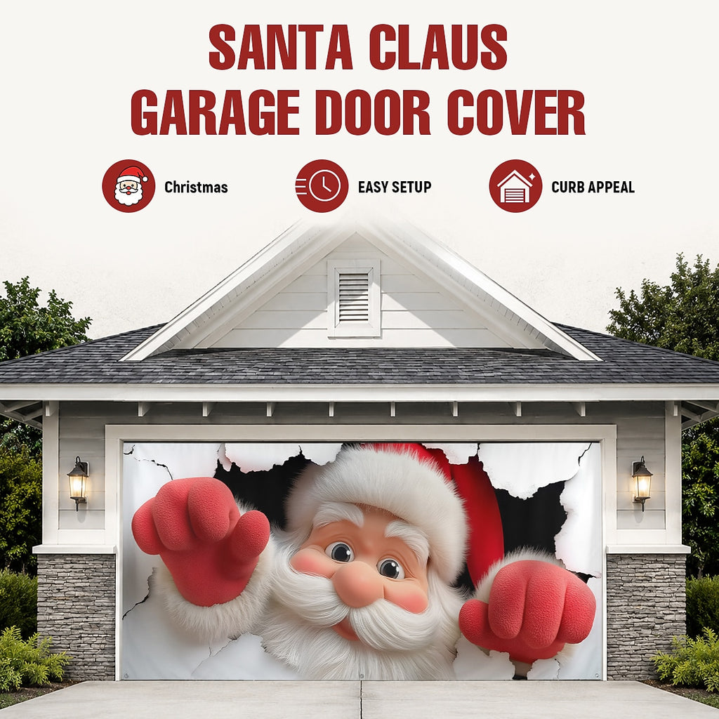 Santa by the Wall Garage Door Cover
