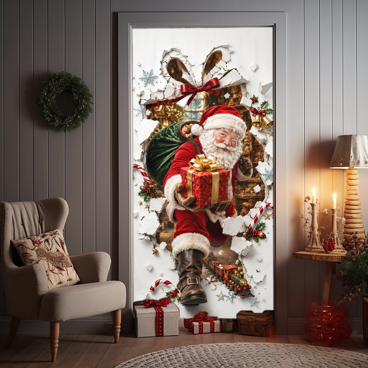 Vintage Santa Claus Christmas Door Cover