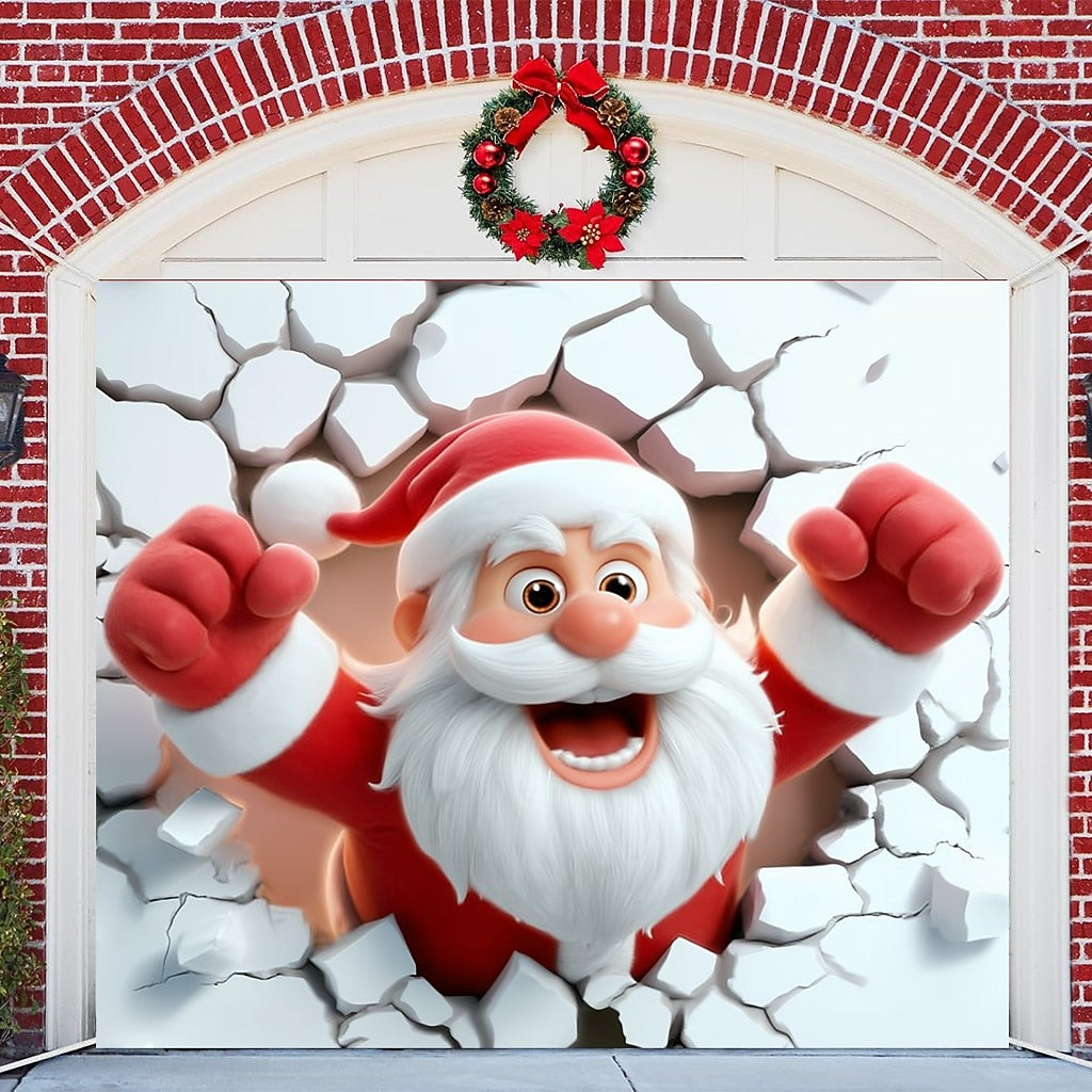 3D Santa Breakthrough Garage Door Cover