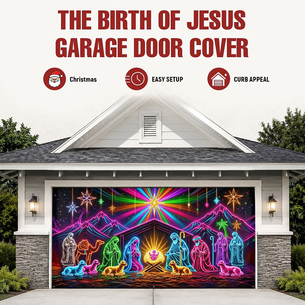 Blacklight Christmas Garage Cover UV Reactive Nativity Scene
