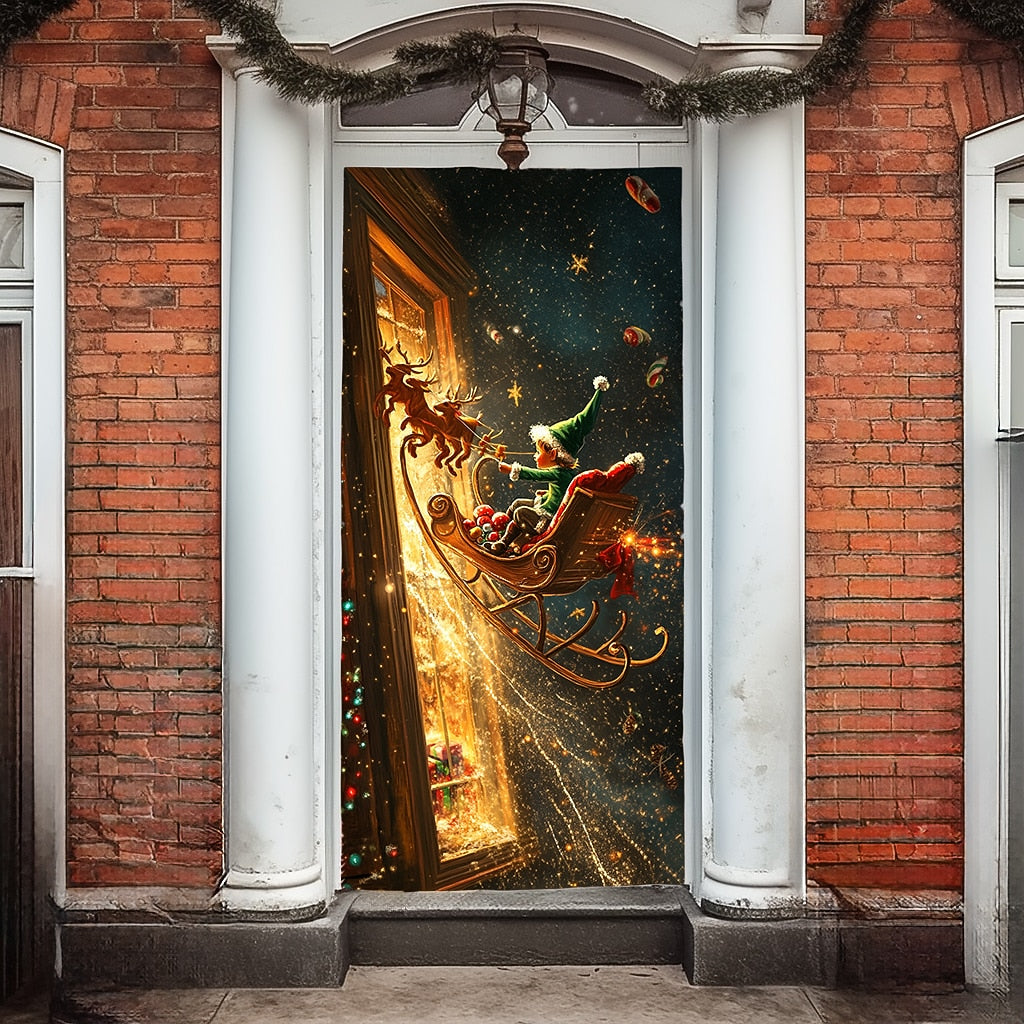 Joy Elf Christmas Door Cover