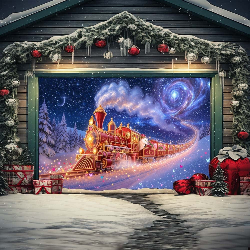 Christmas Train Garage Door Cover