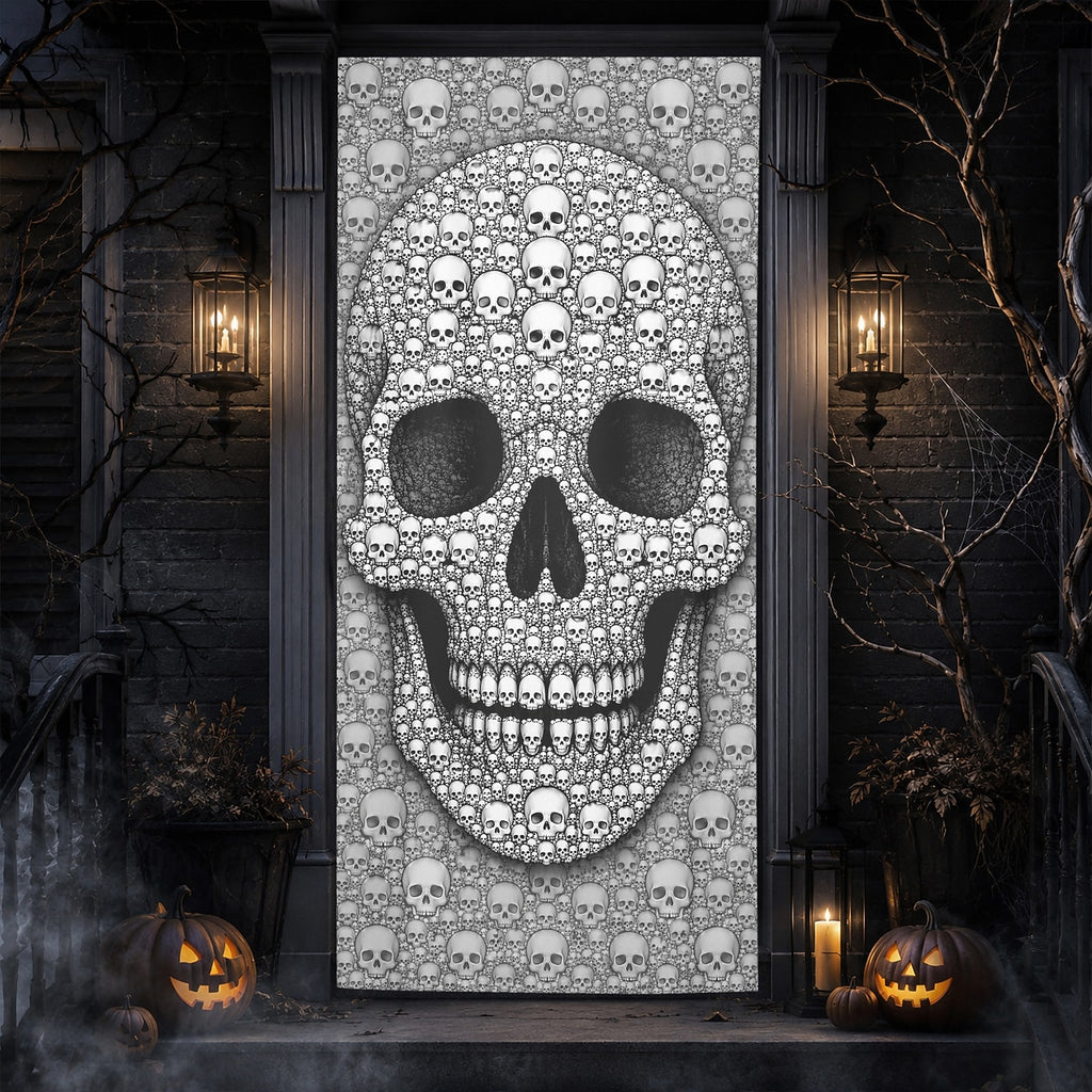 Spooky Door Banner Halloween Door Cover Giant Skull Mosaic Gothic