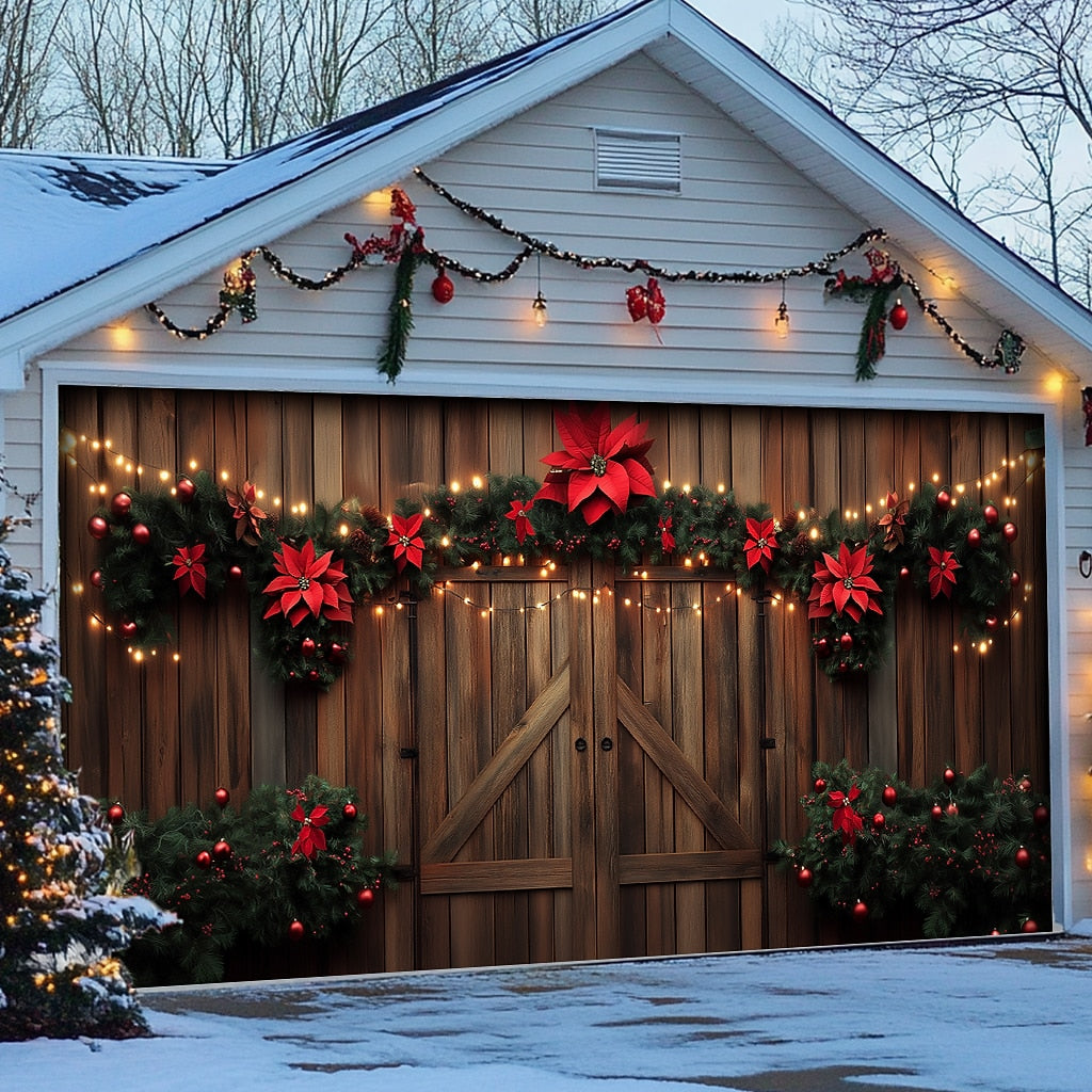 Farmhouse Christmas Scene Garage Door Cover