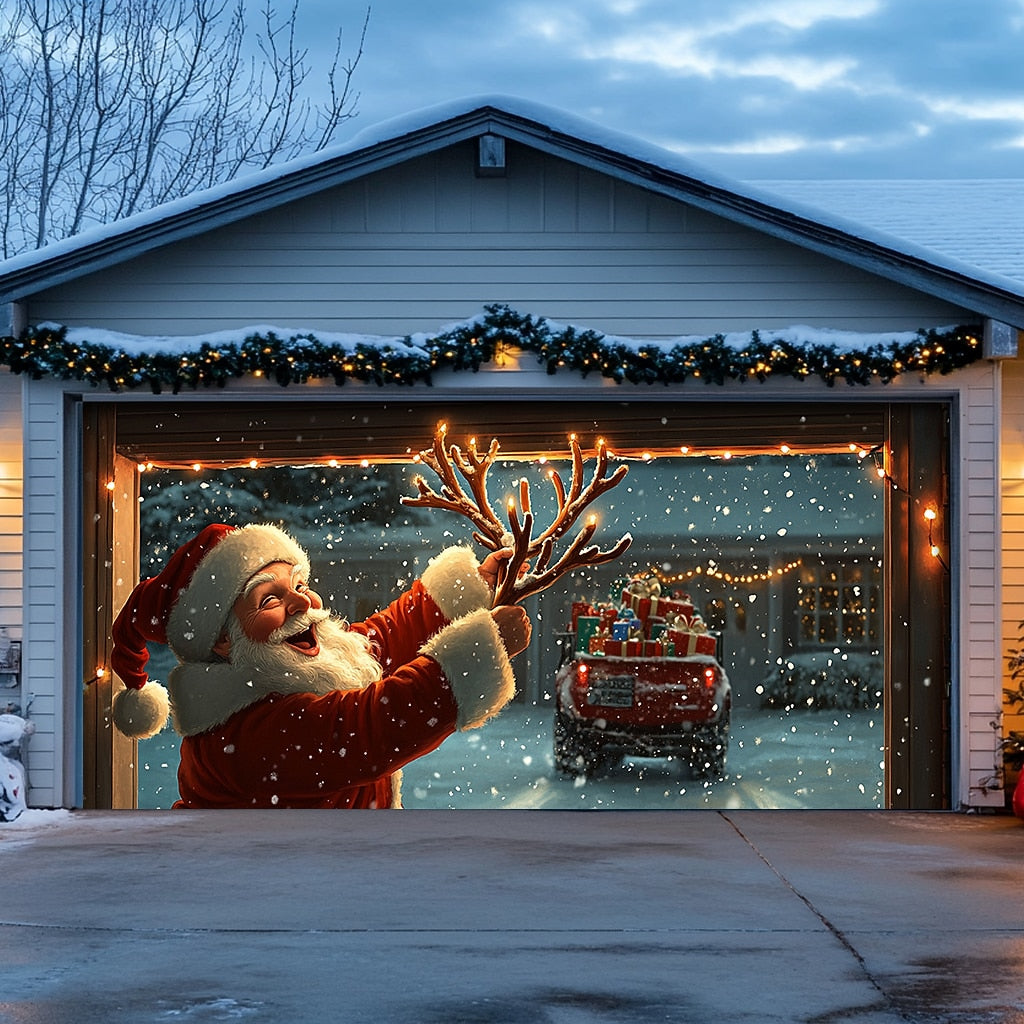 Santa Fireplace Garage Door Cover