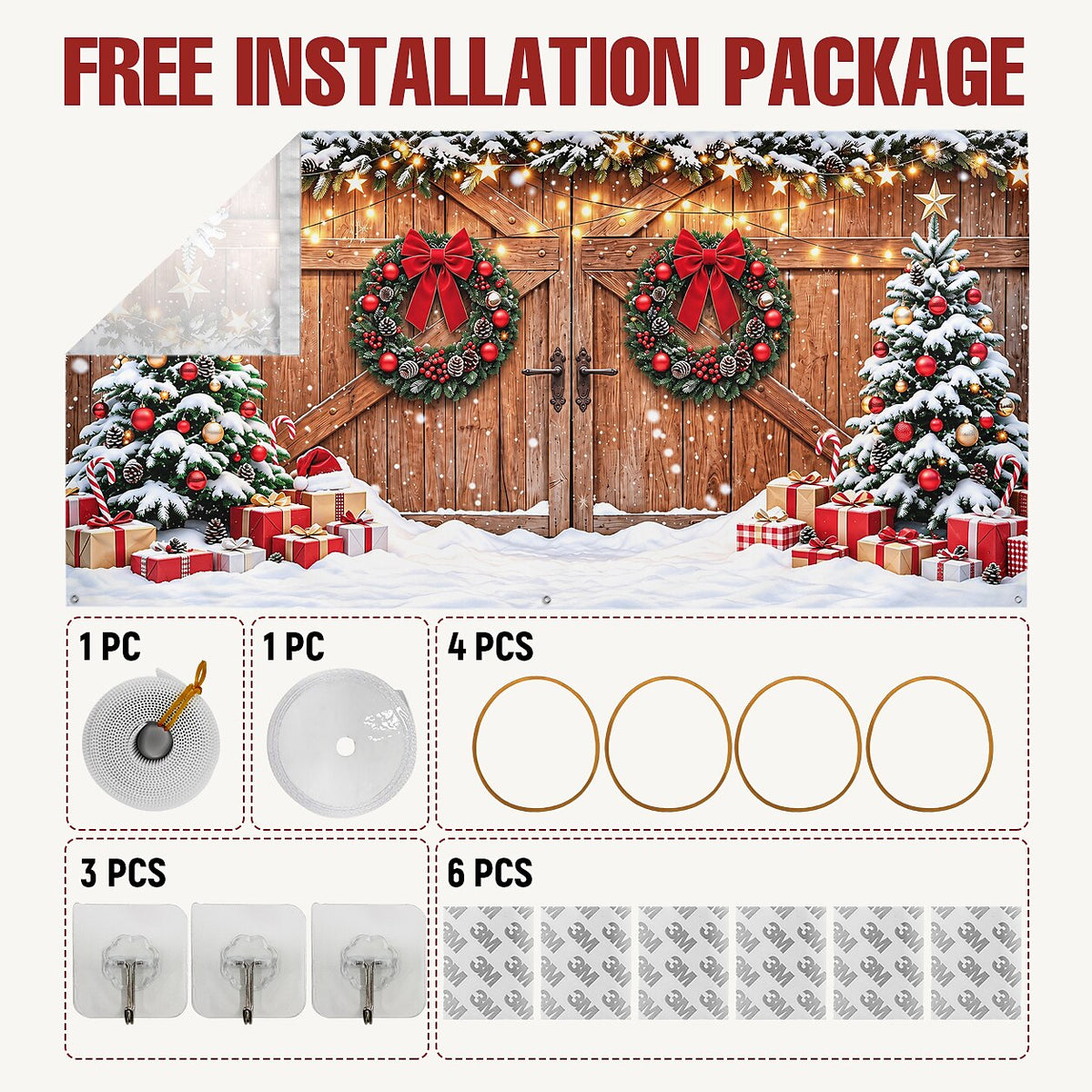 Christmas Garage Cover 3D Christmas Ornaments & Snow