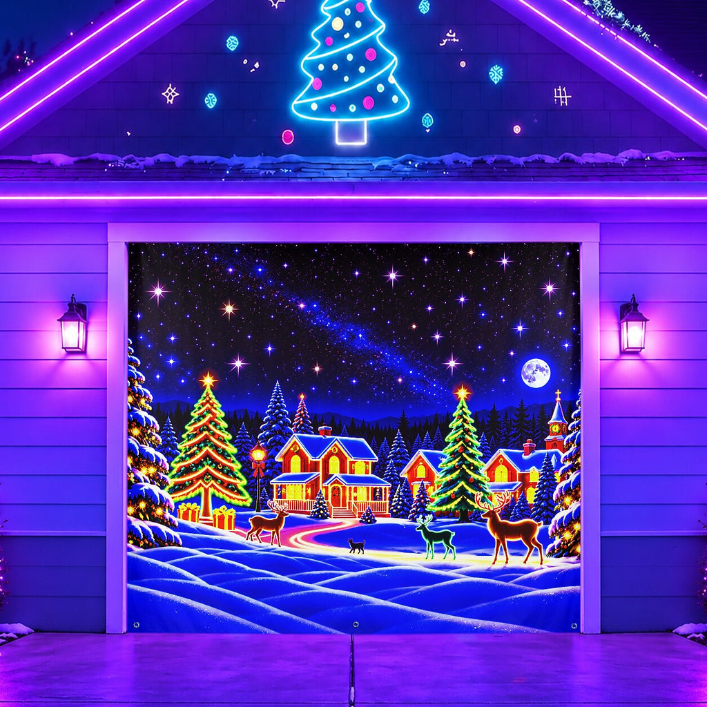 Blacklight Christmas Garage Cover UV Reactive Christmas Village